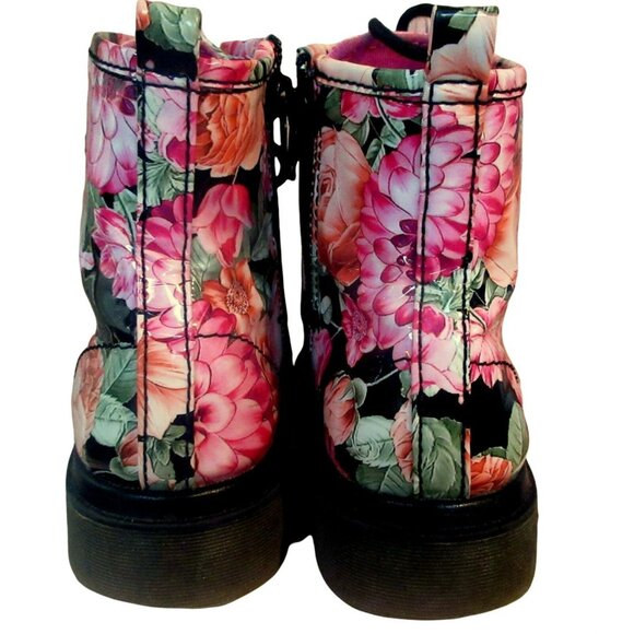 Steve Madden Floral Patent Combat Boots Sz 4 Front Tie Side Zip Cottagecore - Picture 4 of 11